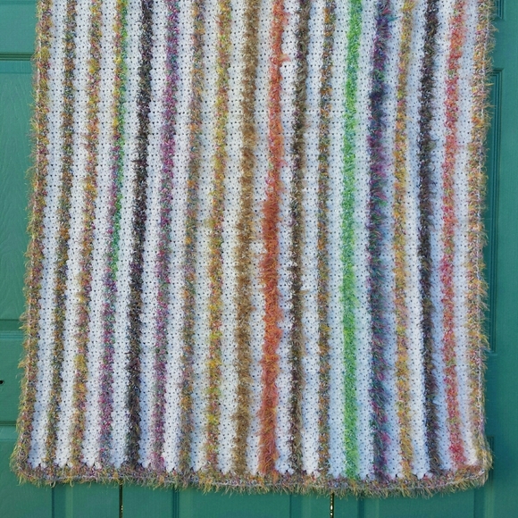 Hand Crafted Hand Crochet Striped Throw Blanket Of Many Colors - Picture 2 of 6